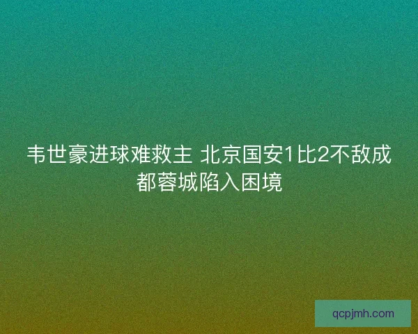 韦世豪进球难救主 北京国安1比2不敌成都蓉城陷入困境
